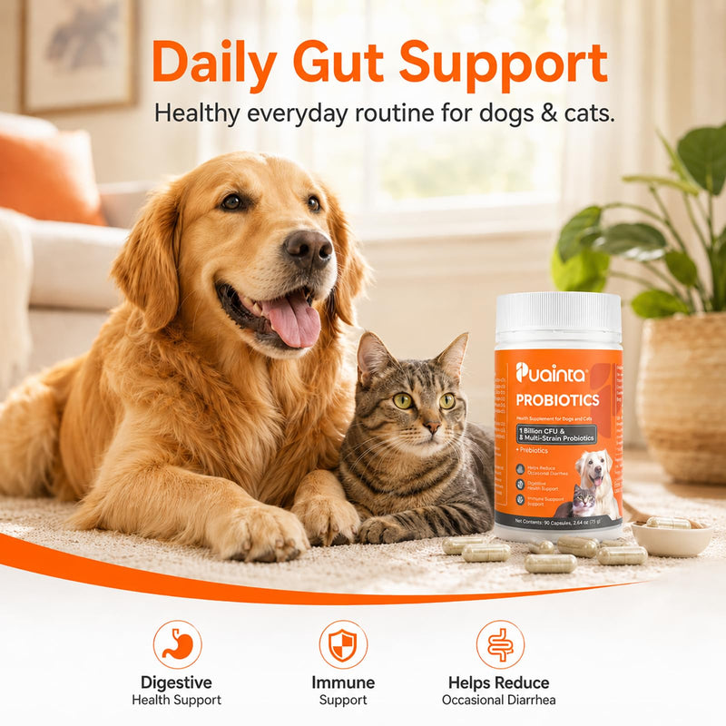 PUAINTA Probiotics for Dogs & Cats – 8-Strain Probiotic with Prebiotics for Digestive & Gut Health, Immune & Stool Support, Helps Dogs Eating Dirt, Grass & Non-Food Items (90 Count) 90 Count