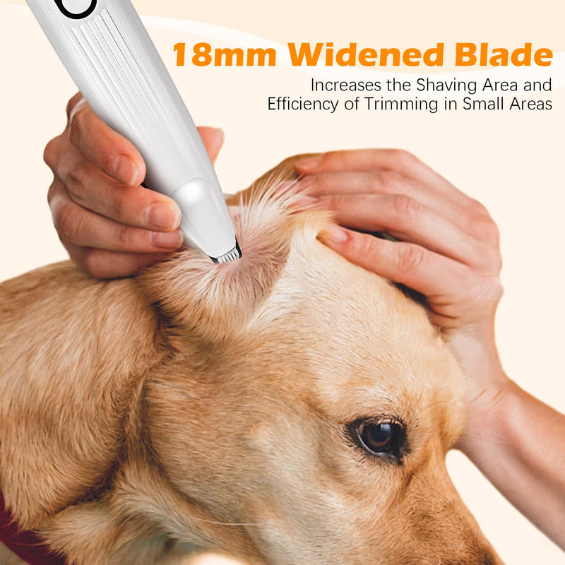 Dog Paw Trimmer with LED Light, 2025 Upgrades Pet Micro Exquisite Trimmer for Dogs Grooming Clippers, 35dB Low Noise Paws Clipper for Dogs and Cats Trimming Paws, Eyes, Ears, Face, and Rump (White) White - BeesActive Australia