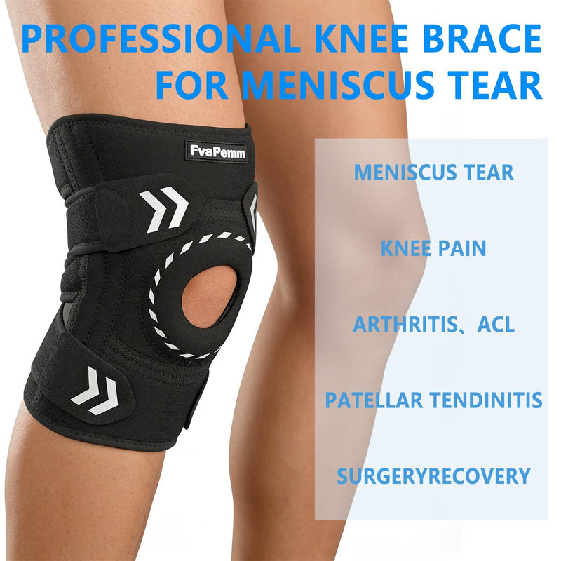 Knee Support Brace for Women Men-Knee Brace for Meniscus Tear-Adjustable Patella Knee Brace with Side Stabilizers-Arthritis Pain, Knee Pain, Injury Recovery, Sports, Running, Working Out, Black Black, Adjustable Knee Support Brace One Size
