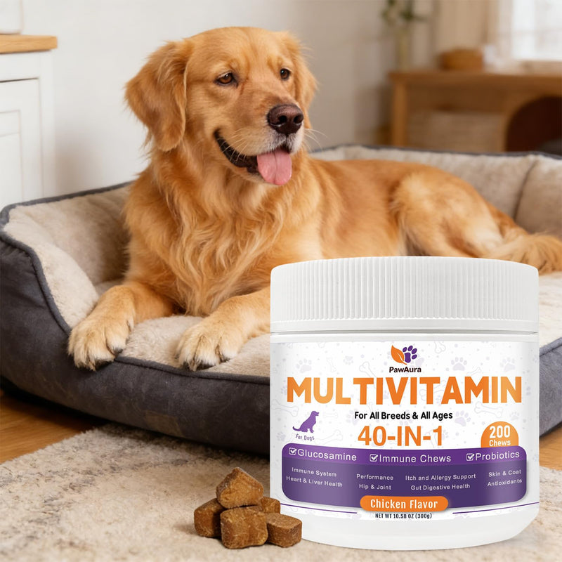 Dog Multivitamin Chewable - Dog Vitamins and Supplements with Glucosamine - 200 Chews - Hip & Joint, Pet Immune Support, Skin & Coat, Gut & Heart Health - Senior & Puppy