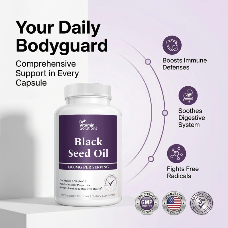 Black Seed Oil Capsules 1000mg – Cold Pressed Black Cumin Seed Oil (Nigella Sativa) with Thymoquinone – Antioxidant, Immune, Hair & Skin Support – Non-GMO, Vegan – 90 Vegetable Capsules