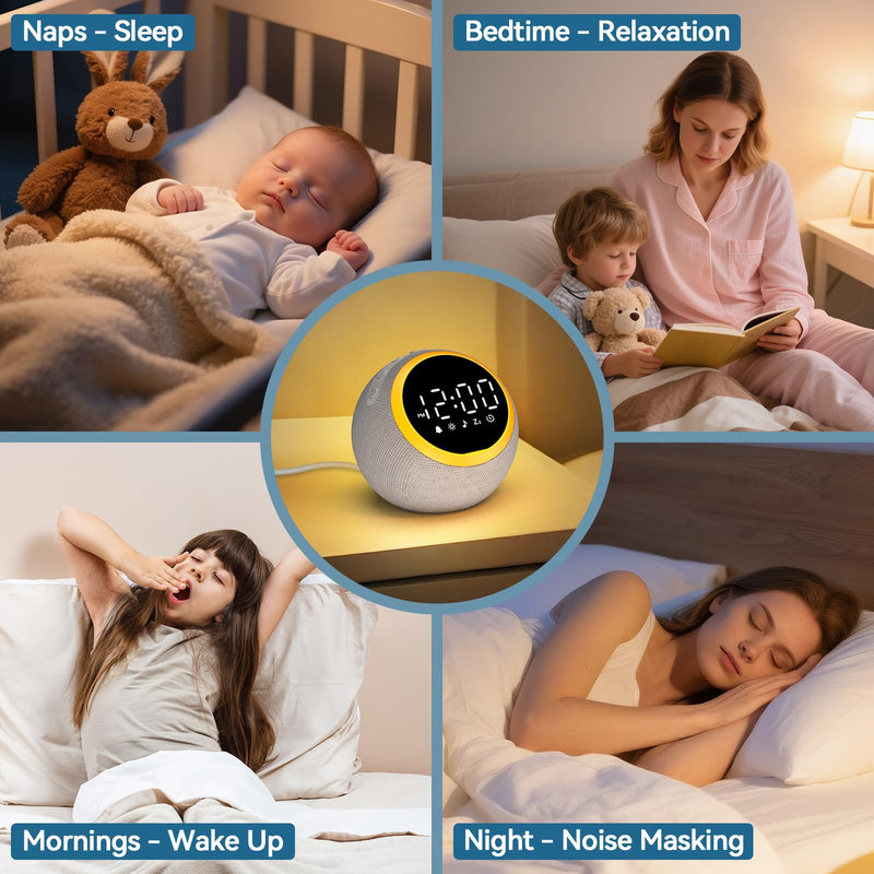 Rohent Sound Machine for Sleeping Adults: Alarm Clocks for Bedrooms, 25 Soothing Sounds, 7 Soft Wake-Up Sounds, 16 Adjustable Volume & Timer, Memory Function - Ideal for Bedroom Gray 4.5*4.5*4.5 - BeesActive Australia