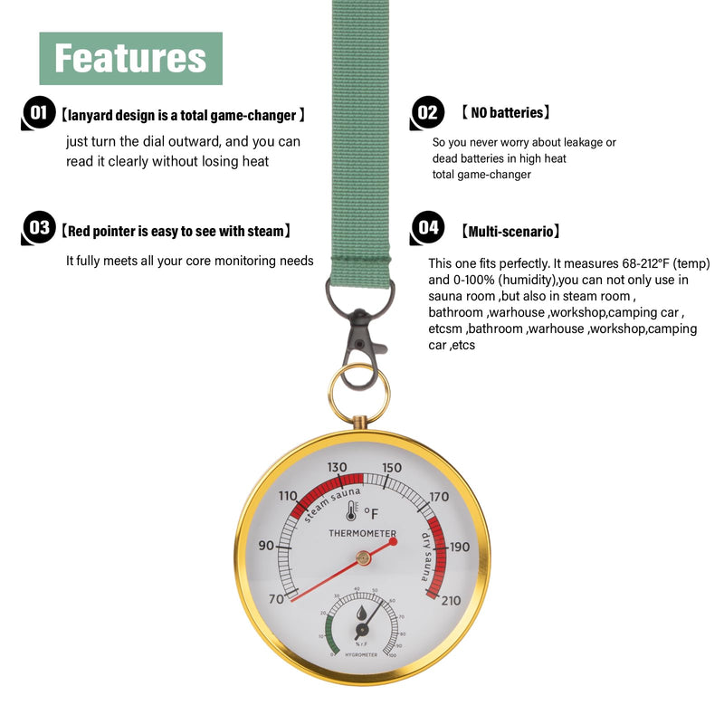Andelov Sauna Thermometer and Hygrometer (Fahrenheit) with Lanyard Mount, Portable Temperature & Humidity Monitor for Steam Sauna Box, Infrared/Indoor/Home Sauna Accessories - BeesActive Australia