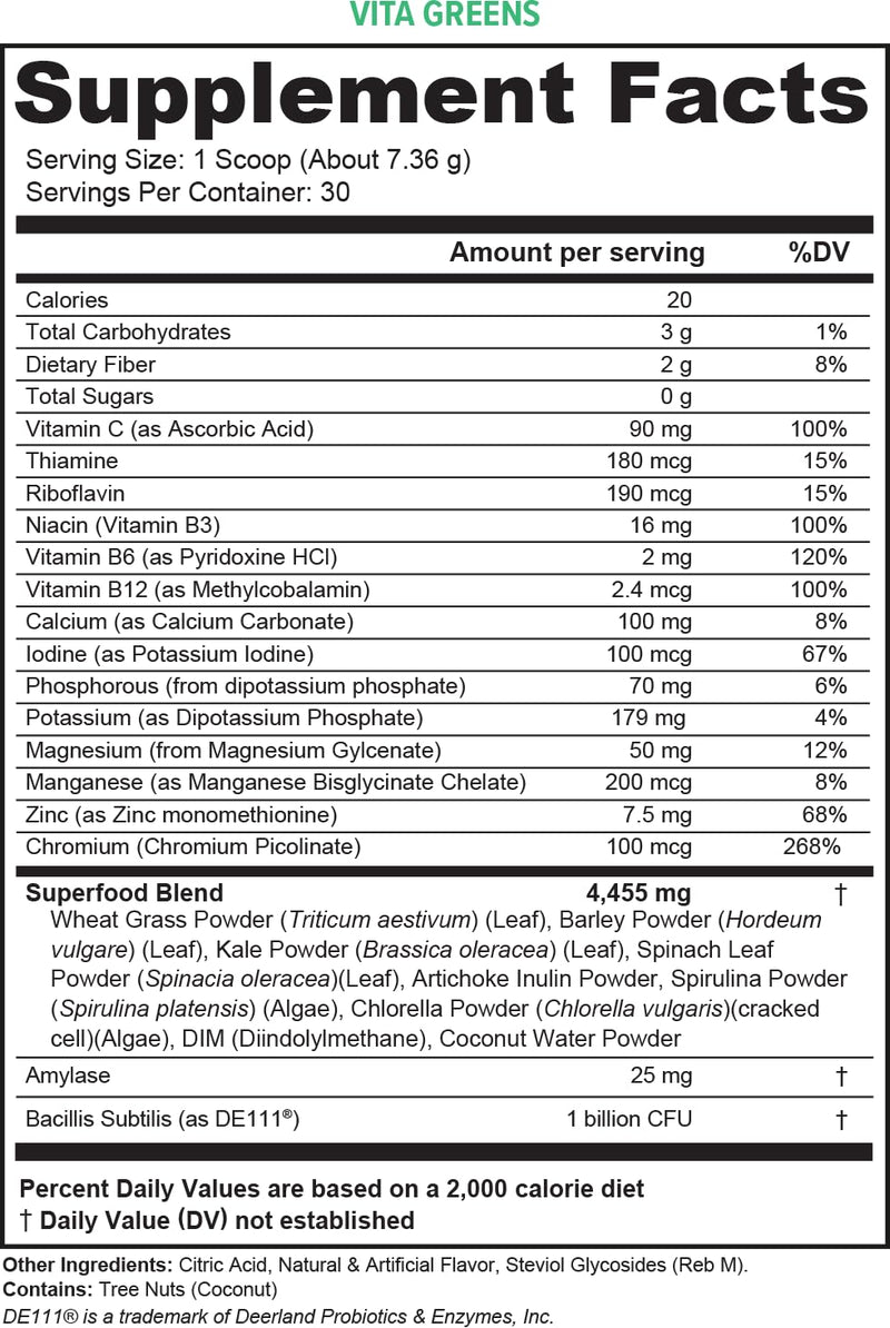 Vitauthority Vita Greens Superfood Powder: Immune and Digestion Support | Enhanced Energy | Daily Multivitamin Blend