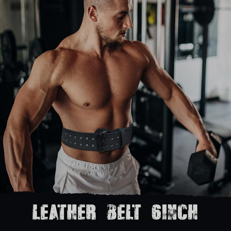 Leather Weightlifting Belt for Men & Women – 4" & 6" Width – Heavy Duty Gym Belt for Powerlifting, Bodybuilding, CrossFit – Adjustable Support for Back & Core – Ideal for Squats & Deadlifts Black 6 Inch X-Large
