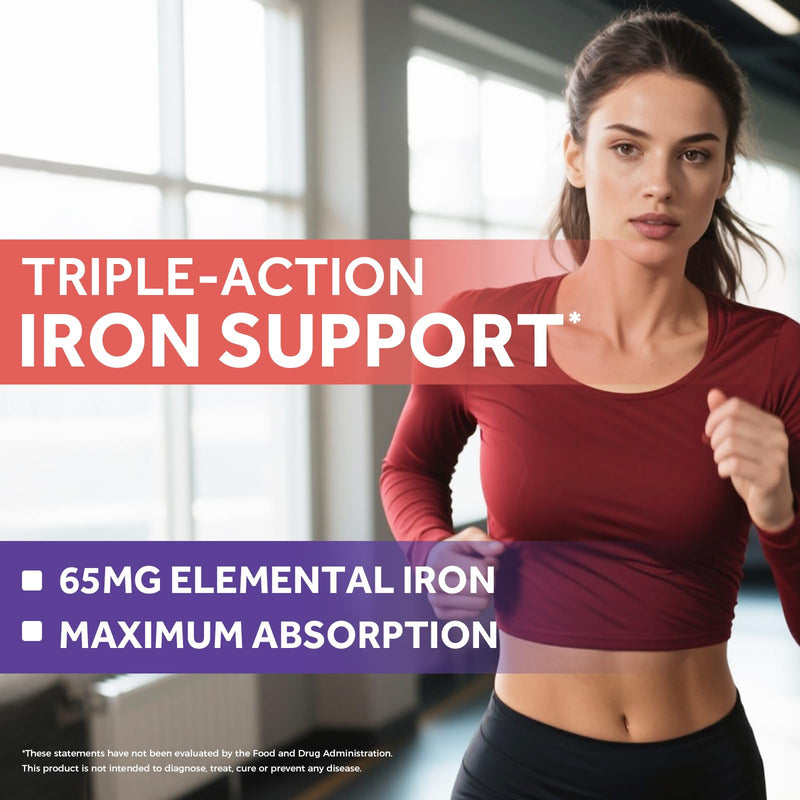 Doctor's Recipes Iron Supplement for Women & Men, 65mg from Ferrous Bisglycinate Sulfate Carbonyl Iron, Non-Constipating, Vitamin C for Optimal Absorption, Energy, Blood Support, 60 Tabs