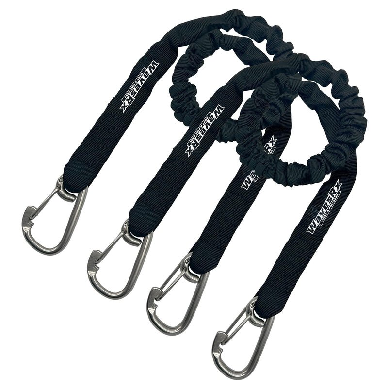 WAVESRX DockingPal - Premium Flat Bungee Dock Lines for Boats I Elastic Boat Dock Rope with Stainless Steel Carabiners | Stretches from 3' to 5' | Absorbs Shocks Prevent Damage to Jet Ski & PWC Black - 3ft - BeesActive Australia