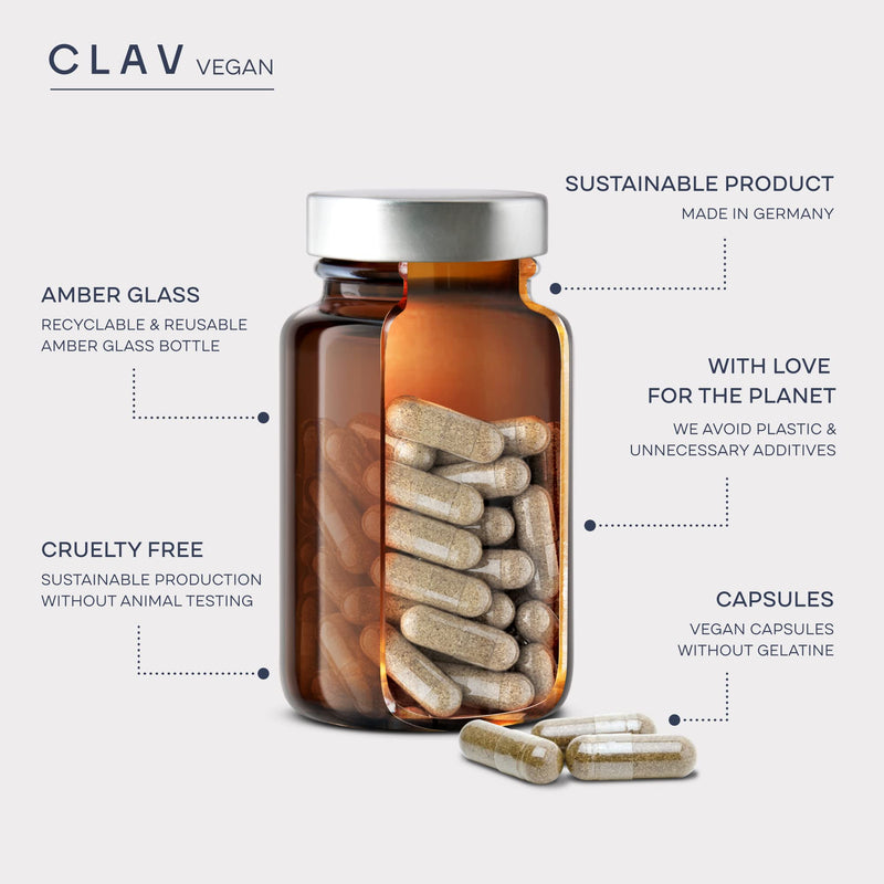 CLAV® Vitamin B Complex, All 8 B Vitamins, High Strength, 120 Capsules | For Energy, Nervous System & Reduced Tiredness, with B1, B2, B3, B5, B6, B12, Myo-Inositol & Choline, in Amber Glass, Vegan