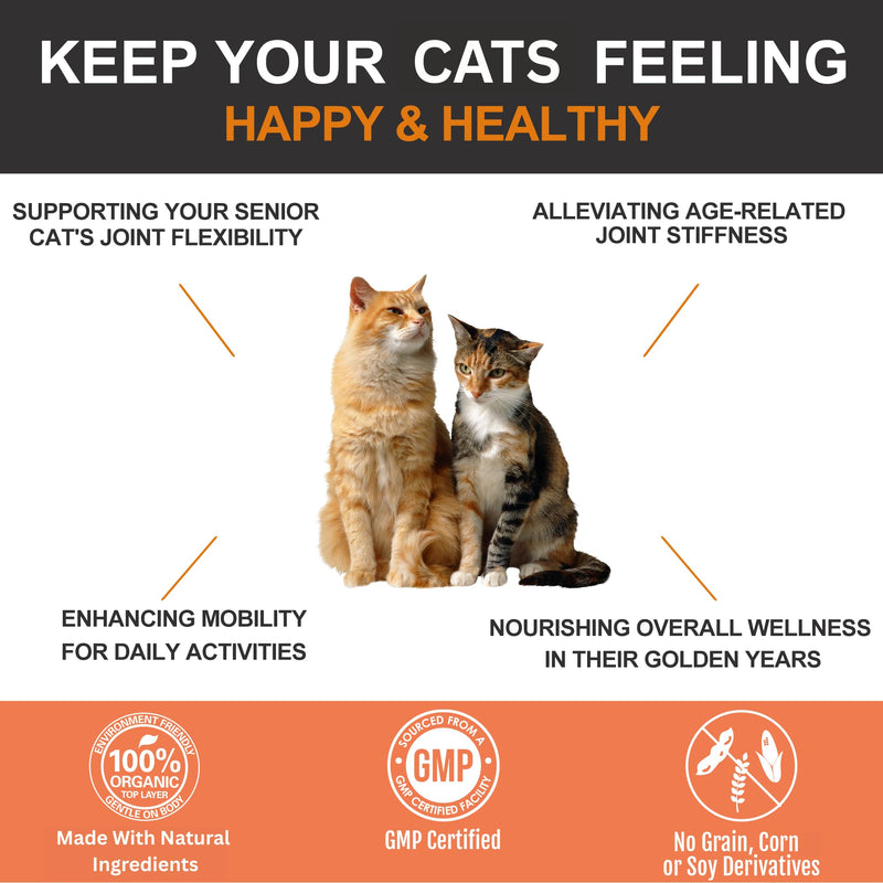 Senior Cat Joint Support Chews UK - Glucosamine, Chondroitin & Omega-3 for Mobility - with Green Lipped Mussel, MSM for Joint Pain Relief in Older Cats - Crunchy & Creamy Cat Treats