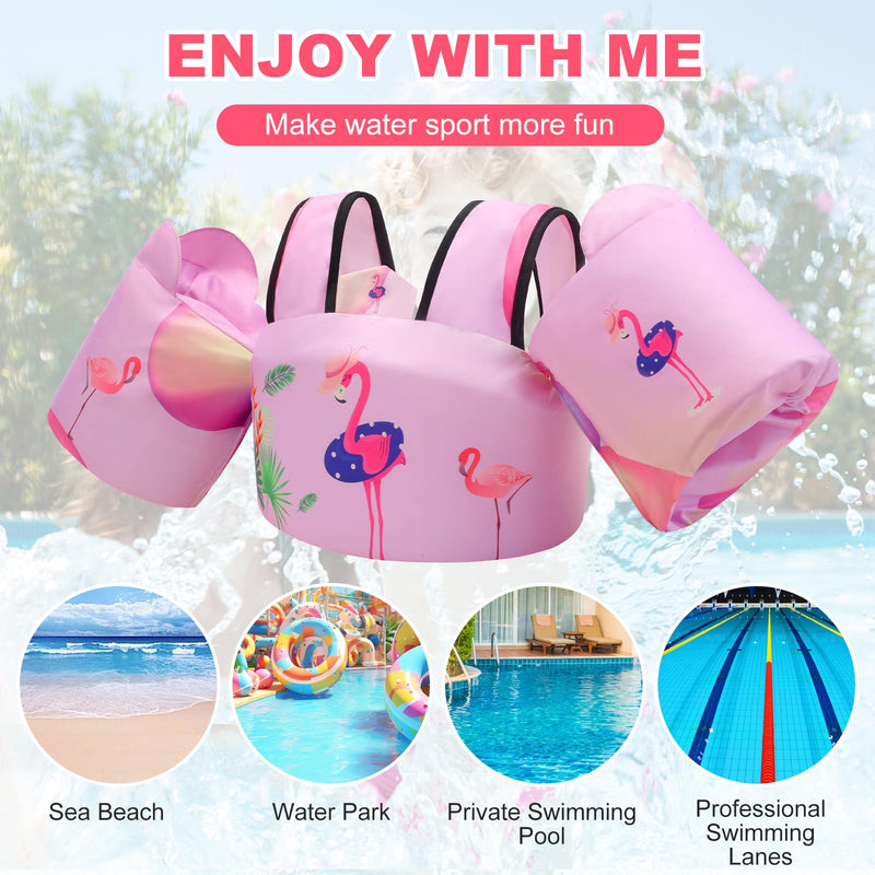 Toddler Swim Vest with Swimming Arm Floaties for 2-6 Years Old (22-66 lbs) Boys-Girls Kids Pool Floats Water Wings & Swim Jacket Niños Swimmies for Beach Boats Pink-Flamingo