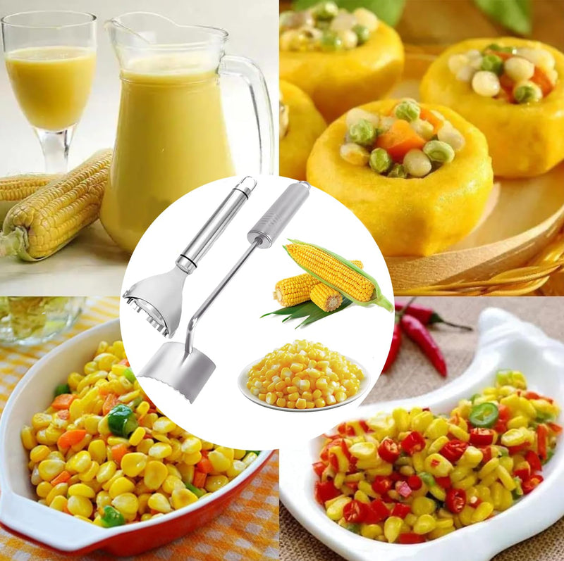Corn Peeler For Corn On The Cob，2025 Upgrade Sawtooth Corn Cob Stripper Tool ，Ergonomic Design Ideal Tool For Long Handle Stainless Steel Corn On the Cob Stripper Tool (Silver, 1pack+1peeler) Silver - BeesActive Australia