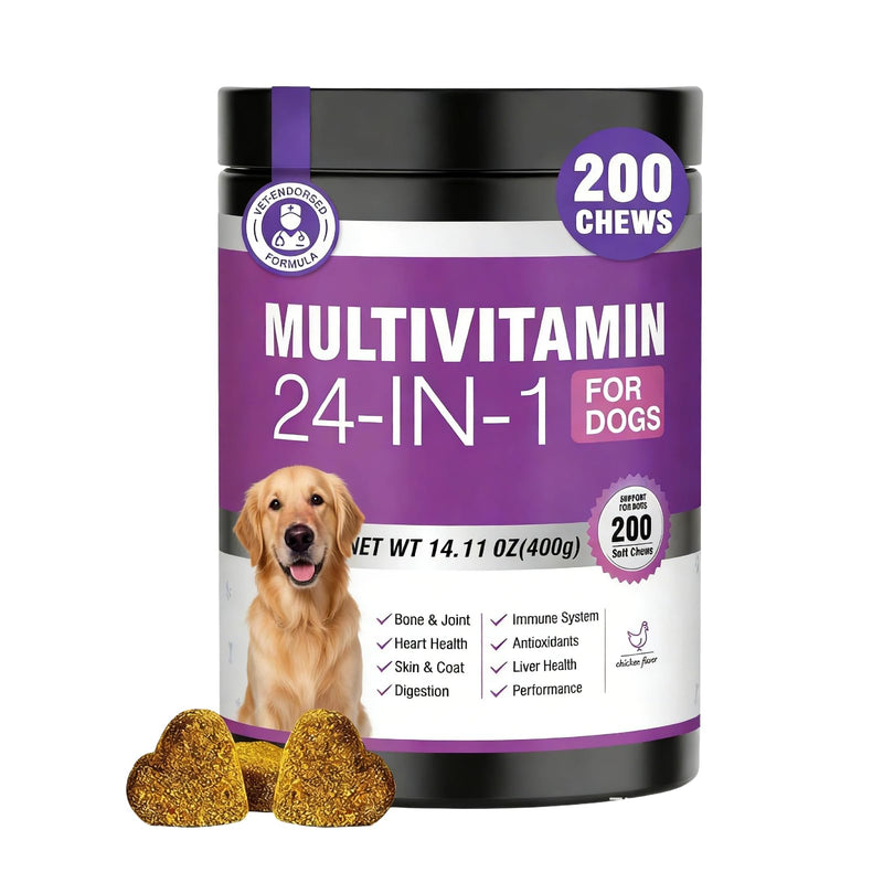 SALAN 24-in-1 Dog Multivitamin Soft Chews, 200 Count, with Glucosamine, Probiotics & Omega 3, Chicken Flavor