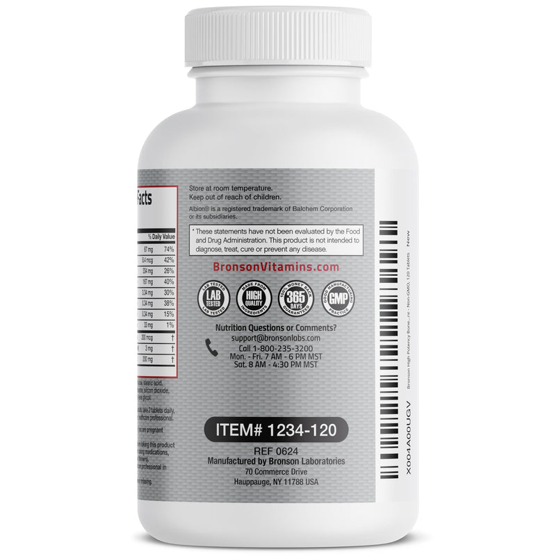 Bronson Bone Health & Strength Complex* High Potency Formula 200 MCG of Vitamin K2 as MK7, Plus Calcium, Boron, Cissus Quadrangularis, Magnesium, Vitamin D3, and More - Non-GMO, 120 Tablets 120 Count (Pack of 1)