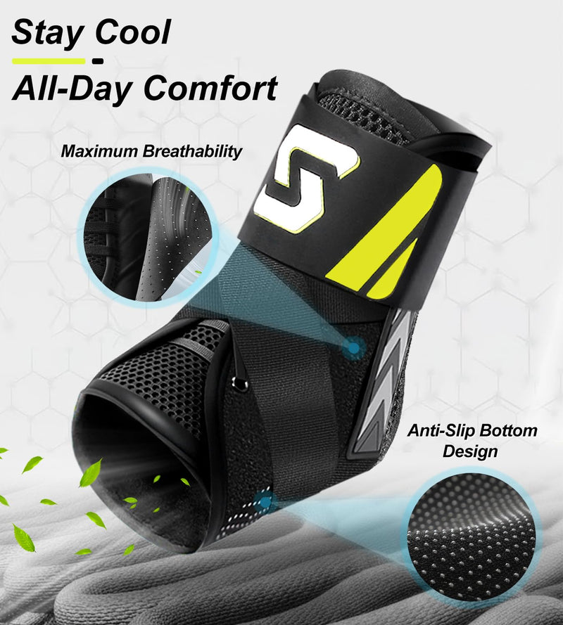 Quick Lace Up Ankle Brace for Sprained Ankle, Slim Fit Ankle Support Brace with Side Stabilizing Pads for Men & Women, Adjustable Ankle Stabilizer for Injury Recovery, Running, Sports, M-Support Plate of 1 M(Ankle:12"-13")