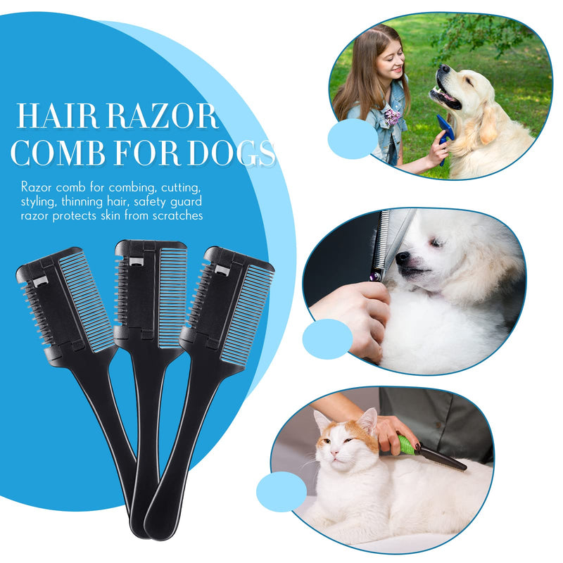 3 Pcs Pet Dog Cat Razor Comb with 50 Pcs Replacement Razors Hair Cutter Comb Cutting Scissors Hair Trimmer Comb Tool Grooming Dog Cat Double Sided Razor for Dog Cat Black