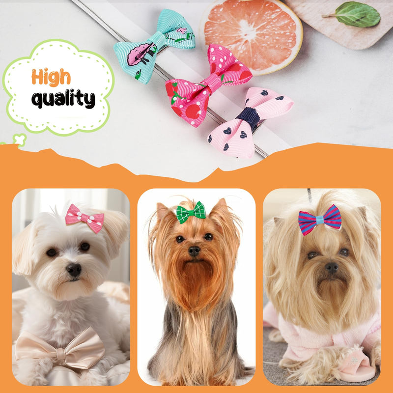 Chenkou Craft 50pcs/25pairs Puppy Yorkie Dog Hair Bows with Clips Pet Grooming Products Mix Colors Varies Patterns Pet Hair Bows Dog Accessories - BeesActive Australia