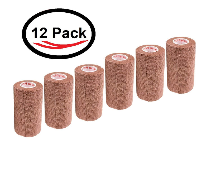 3 Inch Vet Wrap Tape Bulk (Brown) (Pack of 12) Self Adhesive Adherent Adhering Flex Bandage Grip Roll for Dog Cat Pet Horse 12 Rolls Brown - BeesActive Australia