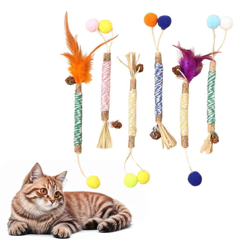 6 PCS Silvervine Cat Chew Sticks, Cat Chew Toy Kitten Teething Toys Natural Dental Sticks Indoor Kitten Teething Teeth Cleaning and Stress Release