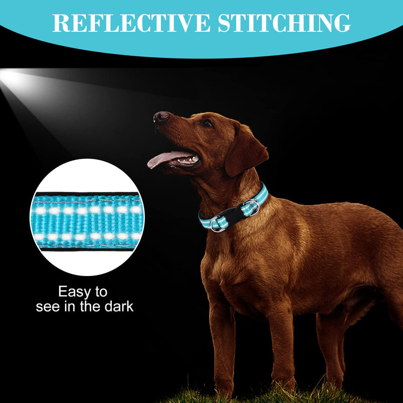 AUAUY Reflective Dog Collar, Adjustable Breathable Dog Collar, Soft Padded Neoprene Nylon Dog Collar with Double D-Ring and AirTag Case for Small Medium Large Dogs (Blue-S) Blue S(11.4-17.7"/29-45cm) - BeesActive Australia