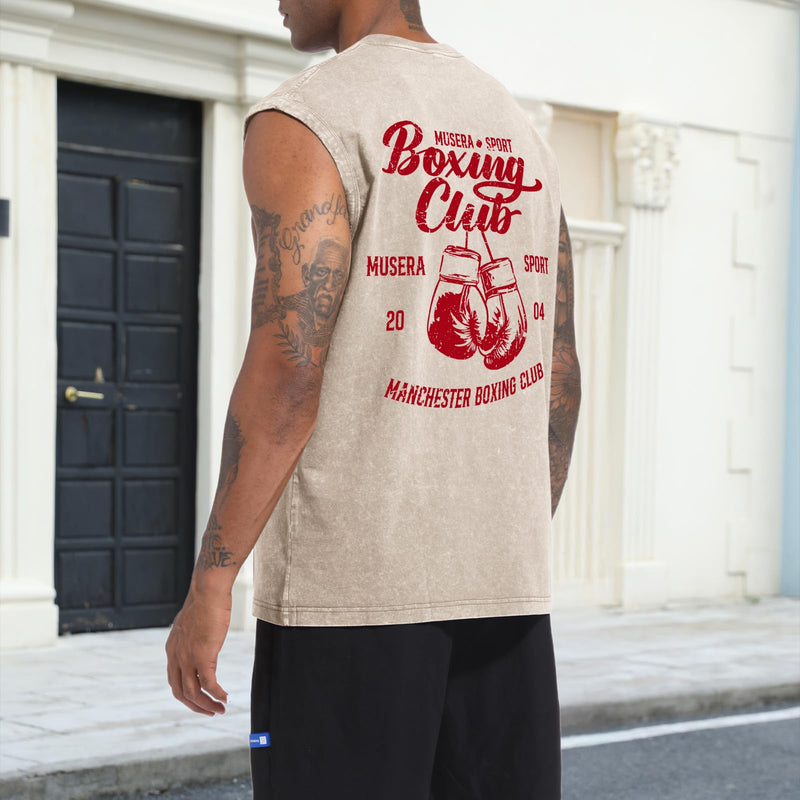 Tank Tops Men Boxing Club Graphic Tank Tops Vintage Sleeveless Cut Off Muscle Shirts Gym Workout Tanks Acid Wash Tee Apricot Small - BeesActive Australia