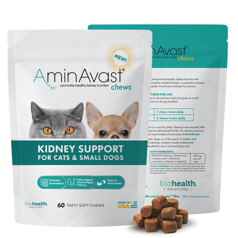 AminAvast Small Dogs & Cat Kidney Support - Promotes Healthy Kidney Support in Cats & Small Dogs - 300mg (60 Chews) 300mg (60 Chews)