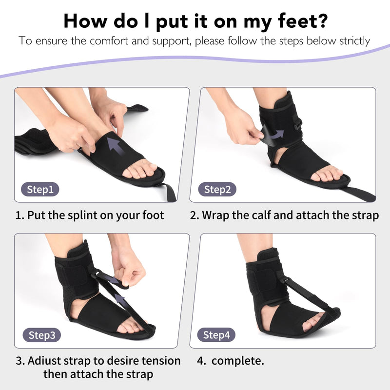 Upgraded Plantar Fasciitis Night Splint with Massage Ball for Foot Pain Relief Causing by Plantar Fasciitis, Achilles Tendonitis, Heel Spur, Comfortable & Easy-to-use Brace for Men & Women, Black Medium Black-Medium - BeesActive Australia