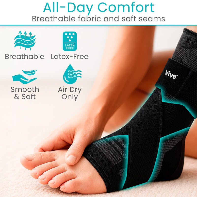 Vive Ankle Compression Sleeves with Straps - Brace for Women and Men - Support Wrap for Achilles Tendonitis, Sprains, Plantar Fasciitis, Pain Relief - 2 Pack (Large) Large - BeesActive Australia