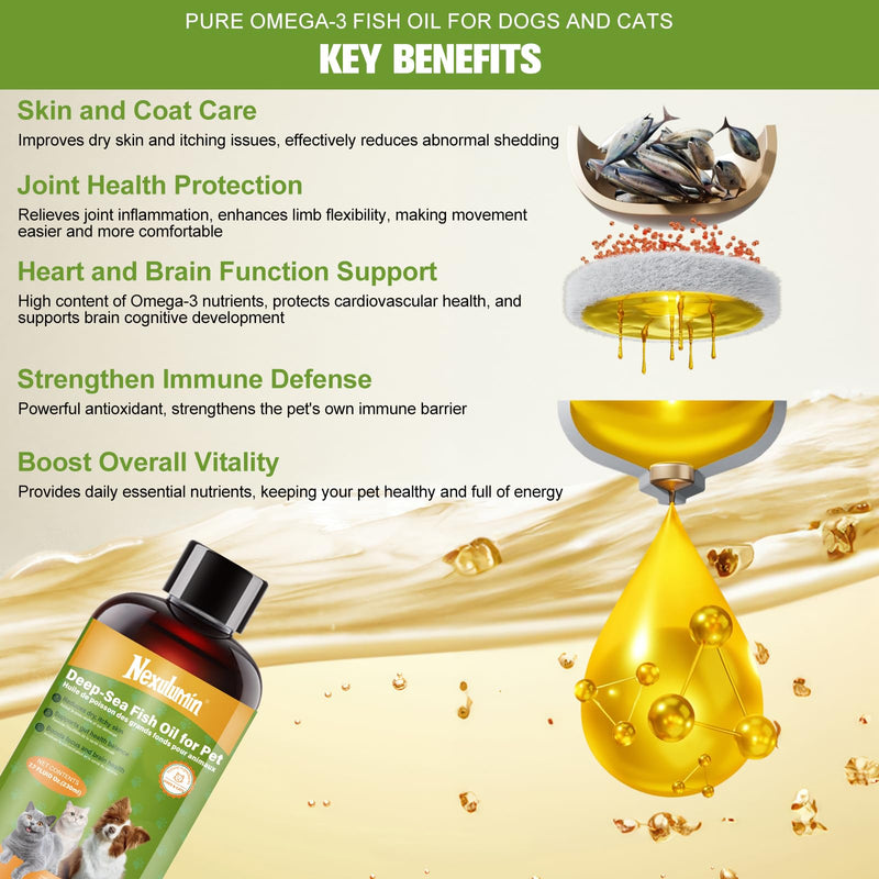 Salmon Oil for Dogs and Cats - Natural Omega-3 - Skin and Coat Care - Liquid Pet Food Supplement - Provides Fatty Acids for Joint Function - (230ml/1 Bottle) 2