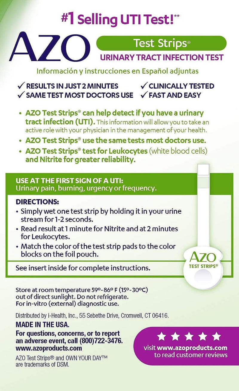 AZO Urinary Pain Relief Maximum Strength (24 Count) Urinary Tract Infection Urinary Tract Infection (UTI) Test Strips, Accurate Results in 2 Minutes, 3 Count - BeesActive Australia