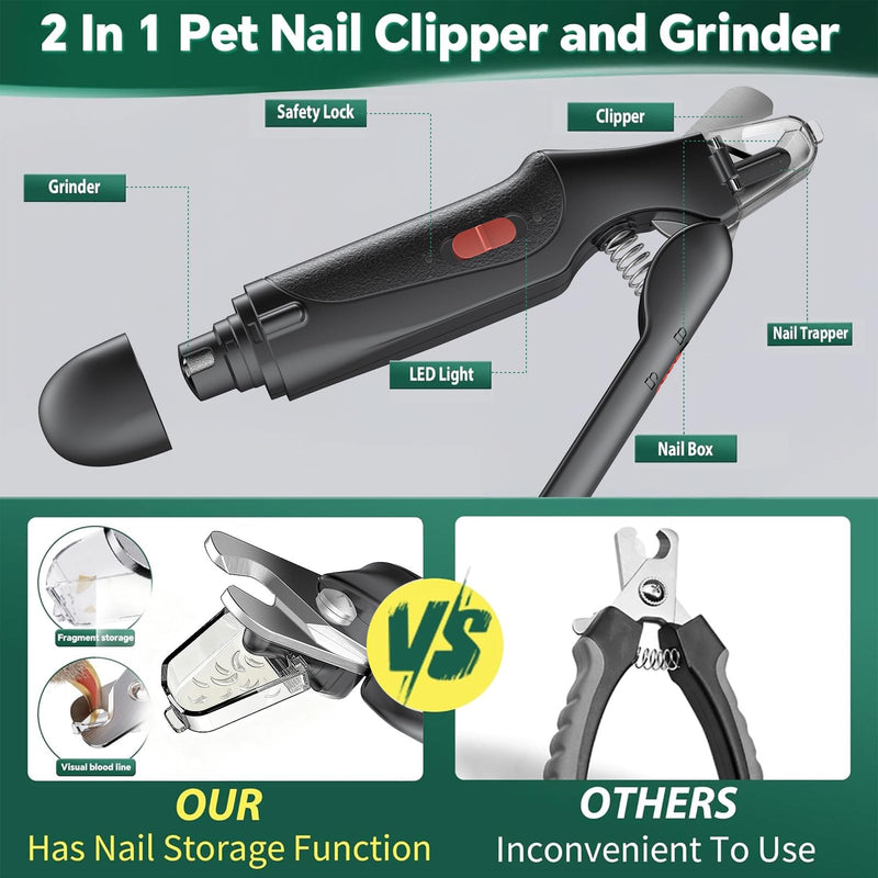 CATPICK 2-in-1 Cat Nail Clippers & Dog Nail Clippers Trimmers for Large Medium Small Dogs Cats Claw Trimmer Quick Sensor and Safety Guard USB Rechargeable with 2 LED Lights Dogs Nail Trimmer