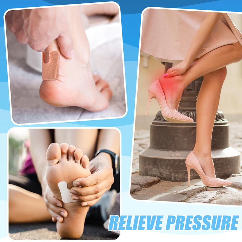 Newcotte 120 Pcs U-Shaped Callus Cushions Felt Foot Callus Pads Feet Remover Pads Soft Pain Relief Foot Cushion for Men and Women Beige and White - BeesActive Australia