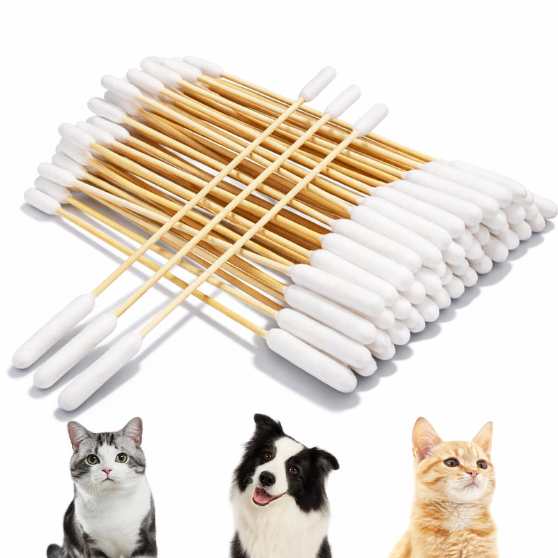 InnoHHustle 100 Pcs 6 Inch Long Cotton Swab for Dogs Ears Double Sided Qtips Dog Ear Swabs Large Wooden Cleaner Buds Tool Pet Ear Cleaning Solution Supplies for Dogs and Cats