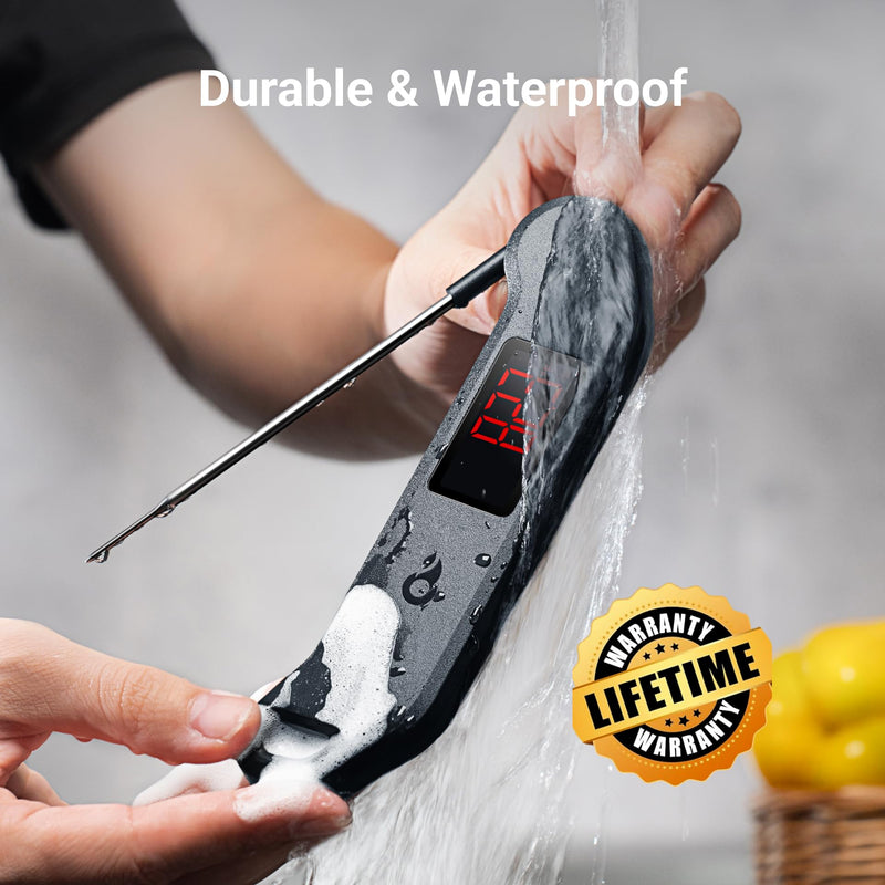 Professional Digital Meat Thermometer, 1 Sec Instant Read, ±0.5℉ Accuracy NIST&NSF Certified Food Thermometer, Auto-Rotate Bright LED Screen, Highly Waterproof Cooking Thermometer for Grill BBQ, Black - BeesActive Australia