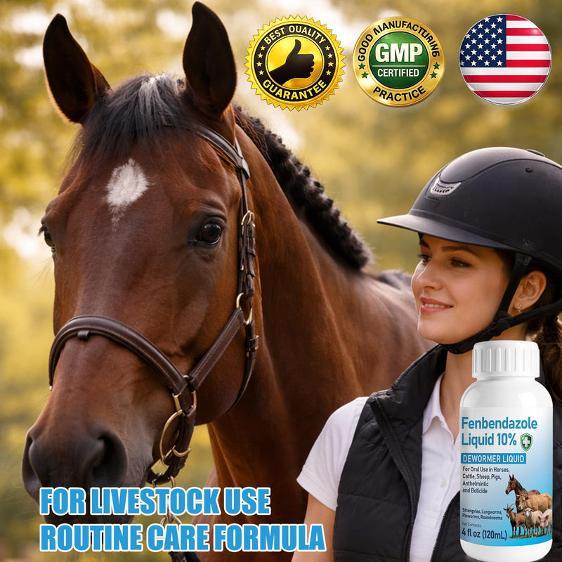 Fenbendazole-Based Digestive Care for Horses,Goats and Poultry, Intestinal Support Formula for Routine Animal Wellness,120 mL (4.2 fl oz)
