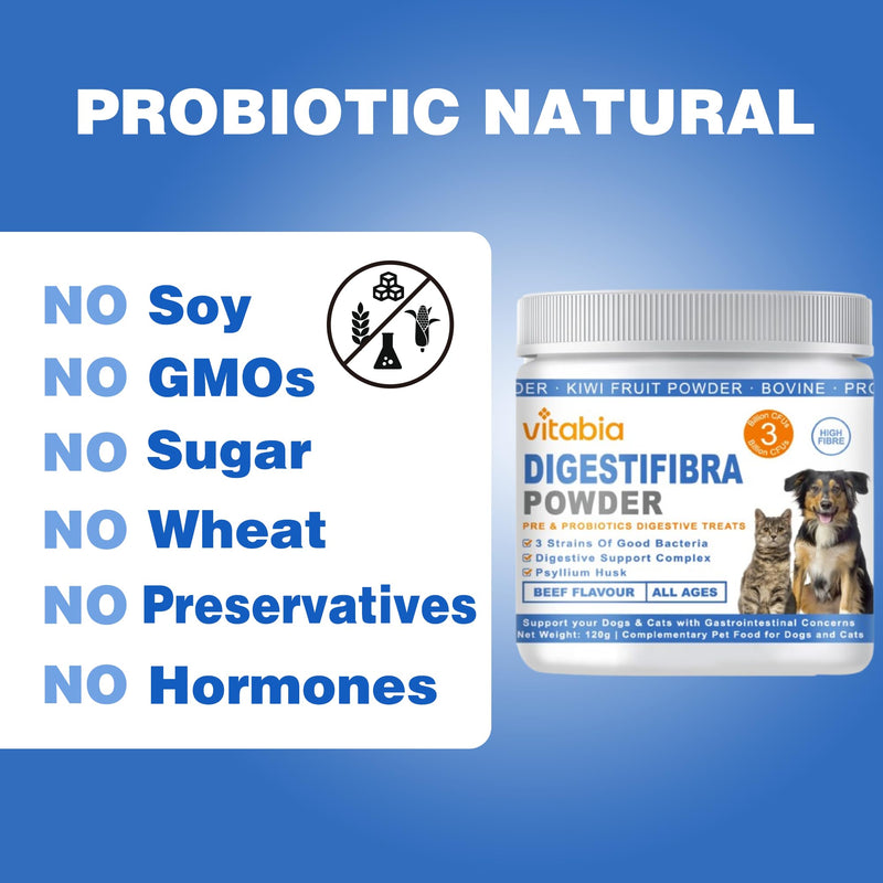 DigestiFibra Powder for Dogs & Cats – Natural Fibre Powder Supplement for Gut Health, Anal Glands & Scooting Relief – Prebiotic & Probiotic Digestive Treats – Fibre Supplement for Dogs & Cats 120g