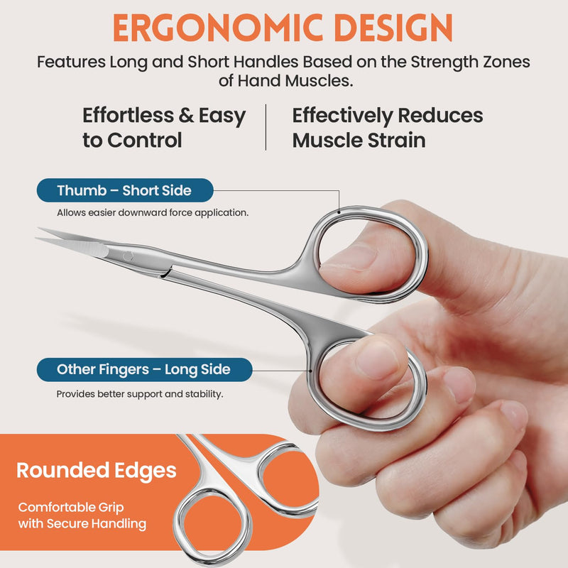 THRAU Right-Handed Cuticle Scissors – Surgical Grade Stainless Steel with Sharp Curved Tip for Cuticles, Nails, Eyebrows, Eyelashes, Nose Hair & Beard – Ideal for Manicure & Precise Grooming Right Handed - BeesActive Australia