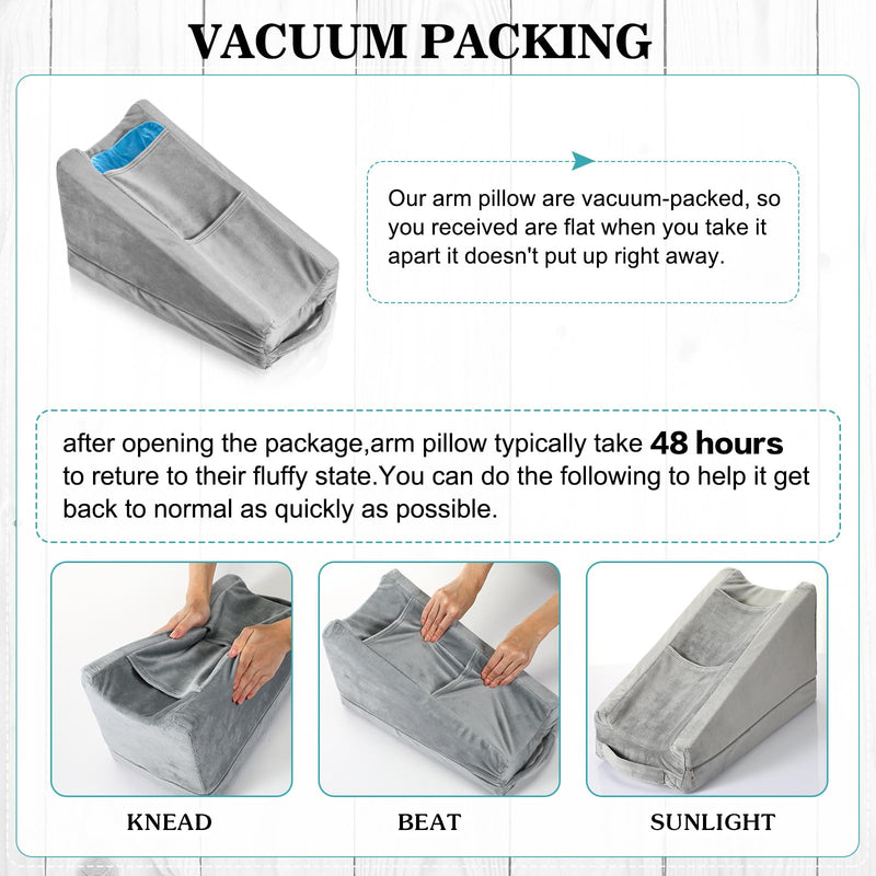 Buryeah Arm Elevation Pillow with 2 Pockets, Soft Ergonomic Support Pillow for Elbow Rest Wedge Broken Arm Gifts with High Density Foam for Recovery Sleeping(Gray) Gray - BeesActive Australia