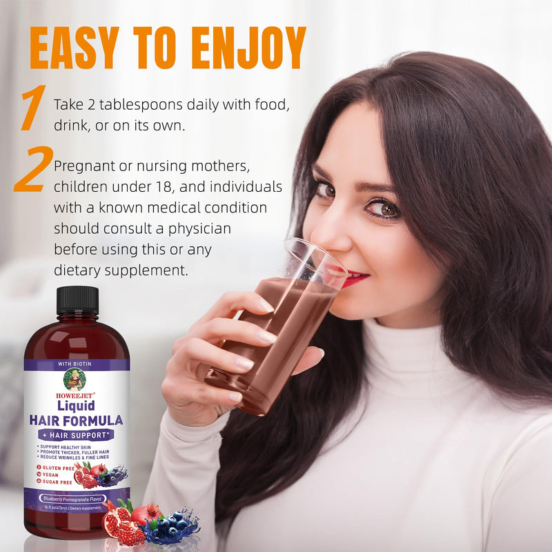 Liquid Multivitamin for Hair Formula | Biotin 2500mcg | Healthy Hair Habits | Clinically Tested for Thicker Hair & Skin Elasticity for Women | Ages 18+ | 16 Fl Oz (Blueberry Pomegranate Flavor) Blueberry Pomegranate Flavor
