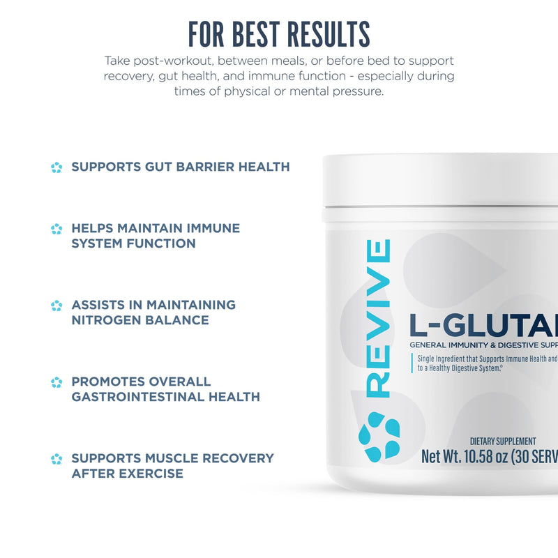 Revive Gut L-Glutamine Powder MD - Muscle Recovery & Immune System Booster for Adults - Promotes Digestive Health & Reduces Muscle Soreness - Immunity & Digestion Vegan Pure L Glutamine Supplement - BeesActive Australia