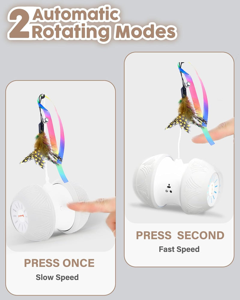 Interactive Cat Toy for Indoor Cats, Automatic Kitten Toys with 4 Feathers, Electric Cat Toys with LED Lights, 360° Rotating, Cat Exercise Toy, USB Rechargeable Cat Toy for Indoor Cats, Grey - BeesActive Australia