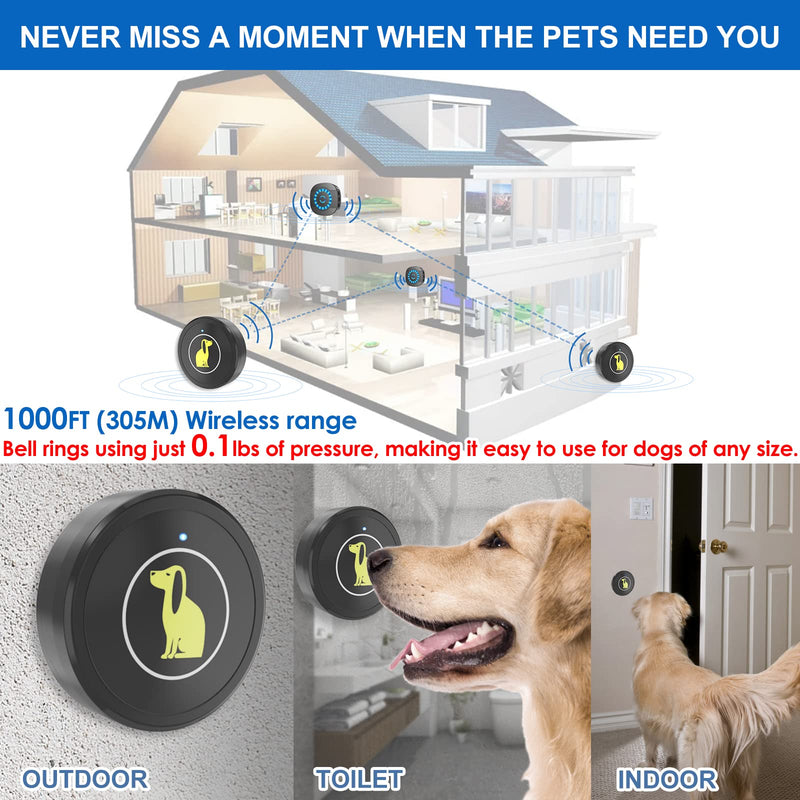 Dog Door Bell, Dog Bell for Training Doggie Door Bell for Dog Puppy Training Sliding Door/Go Outside Doorbell and Waterproof Touch Button 3 Transmitters + 2 Receivers - BeesActive Australia