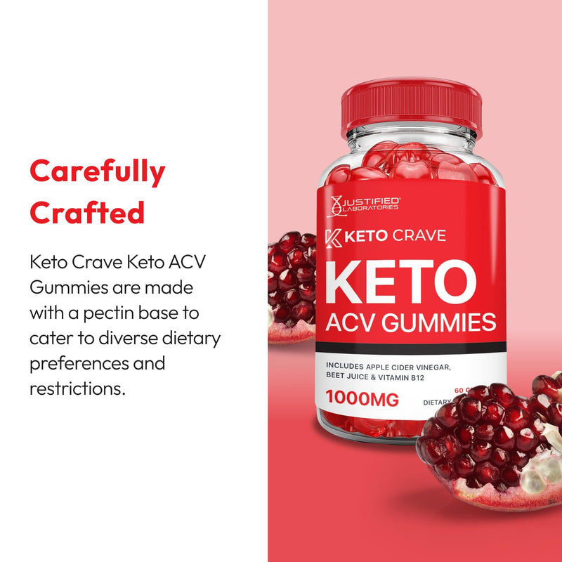 Justified Laboratories Keto Crave Keto ACV Gummies (1000 mg) - 60 Count, Pack of 2 - Formulated with Apple Cider Vinegar, Folate & Vitamin B12 - Non-GMO, Vegan, Gluten Free - 60 Servings 60 Count (Pack of 2)