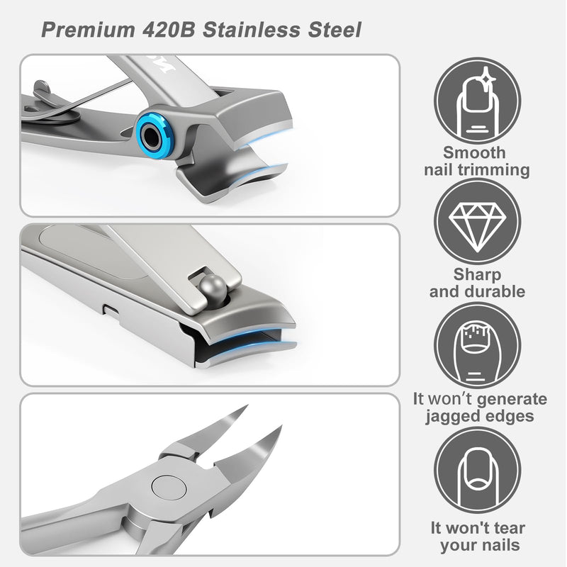 Nail Clippers Kit, 8-Piece Stainless Steel Toenail & Fingernail Clipper with Nail File & Cleaner, Precision Sharp Blade for Easy Clean Cut, Ideal for Men, Women, Seniors, Gift Pack - BeesActive Australia