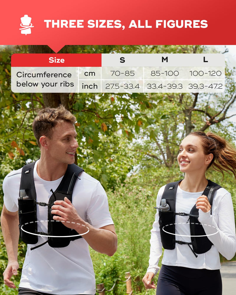 Running Vest for Women Men, Reflective Hydration Vest, Adjustable 5L Phone Holder with Bonus Gift LED Safety Light Black Medium