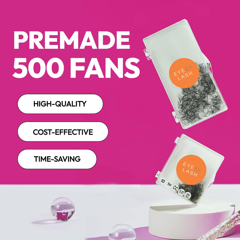 500 Promade Fans | 5D 0.07 Size 12mm Curl D | Eyesy Eyelash Extension Premade Lashes Volume Lash Extensions Pro Made Fans Eyelash Extensions Pestanas Pelo A Pelo False Eyelashes 5D 0.07 D 12 mm - BeesActive Australia