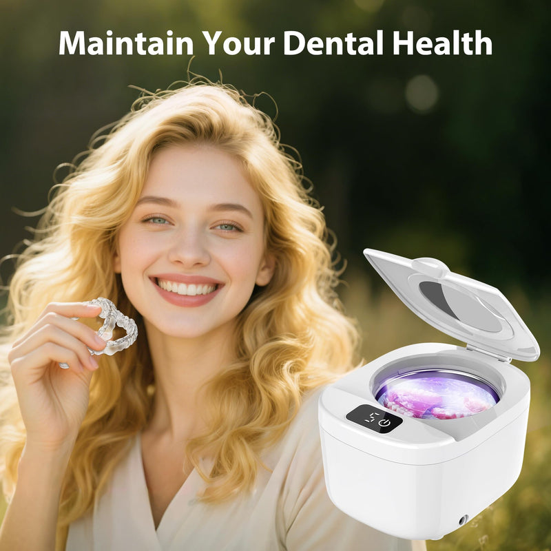 Professional Ultrasonic Retainer Cleaner Retainer Cleaning Machine - 45kHz Ultrasonic Cleaning, Suitable for Denture Mouth Guard Aligner Dental Trays M - BeesActive Australia