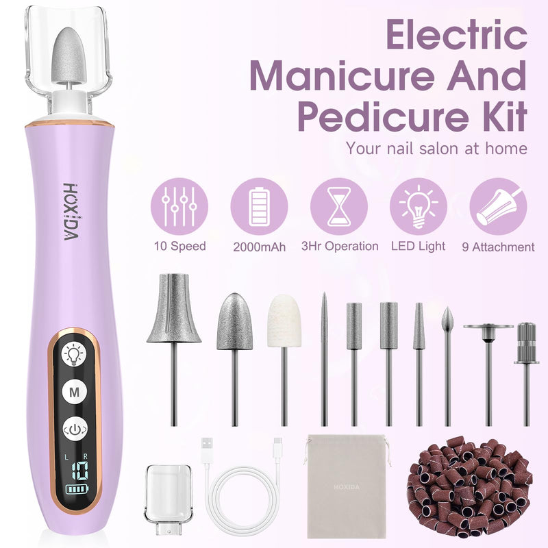 Professional Manicure Pedicure Kit with 360° LED Light&10 Speeds&Memory Mode, Cordless Electric Nail Drill, Pedicure Tools for feet,Hand Foot Care Nail File for Thick Nail Toenail Cuticle, with Case - BeesActive Australia