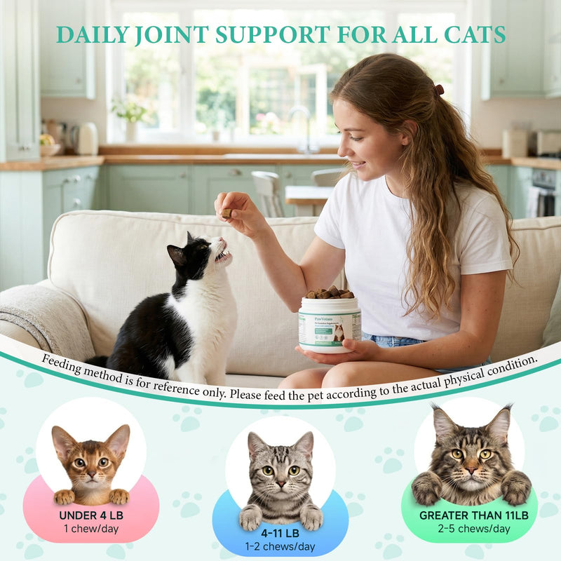 Glucosamine for Cats, Pet vitamins and supplements with Chondroitin, MSM & Green-Lipped Mussel, Support Cartilage Health, Hip & Joint, Mobility & Flexibility for kittens, adult and senior cat