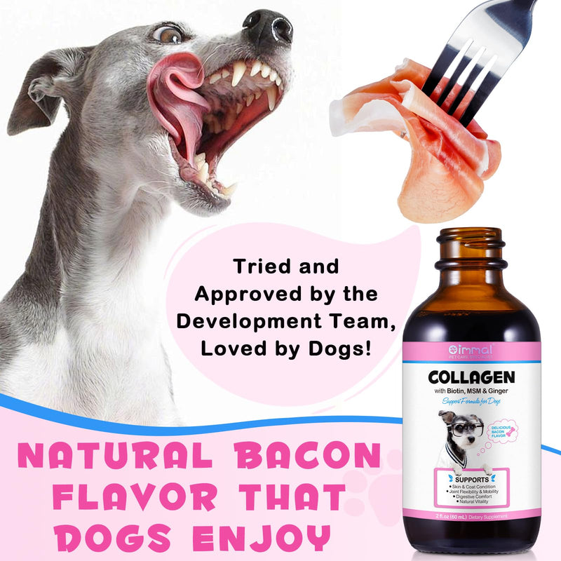 Liquid Collagen for Dogs, Skin and Coat Collagen Supplement, Dog Joint Supplements, Dog Collagen Drops with Biotin, MSM, Ginger, Bacon Flavor Bacon for dog