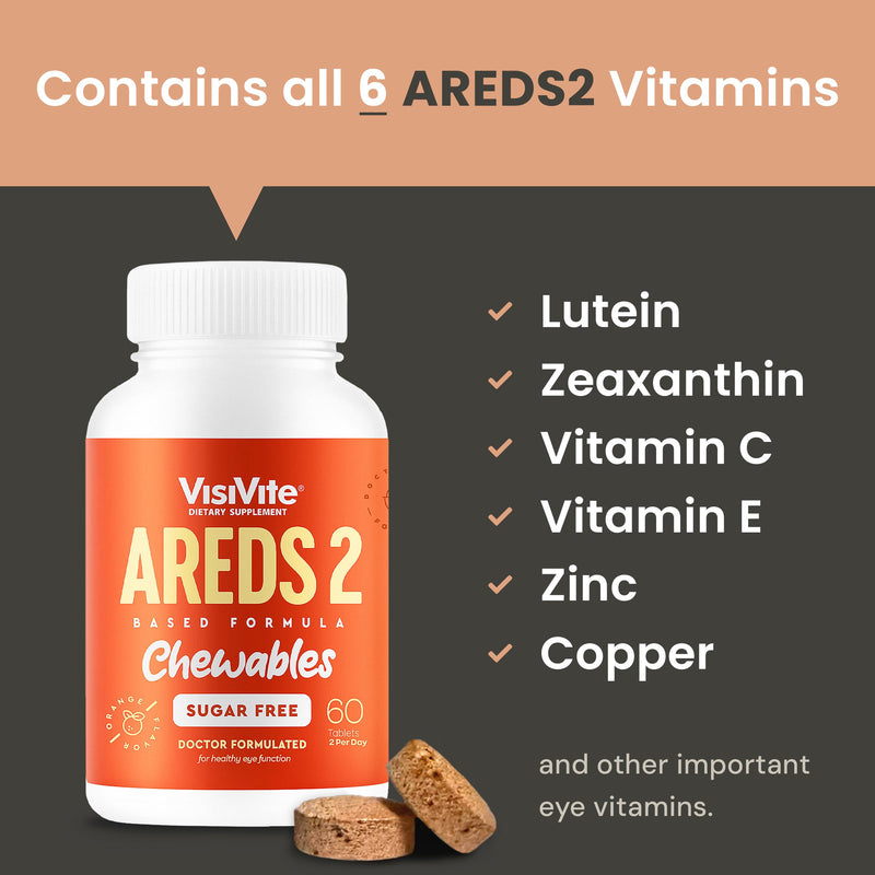 VisiVite AREDS 2 Sugar Free Eye Vitamins, 60 Chewable Tablets | Doctor Formulated Lutein and Zeaxanthin Supplements for Adults with Vitamin C, E, Zinc, Copper, Made in USA